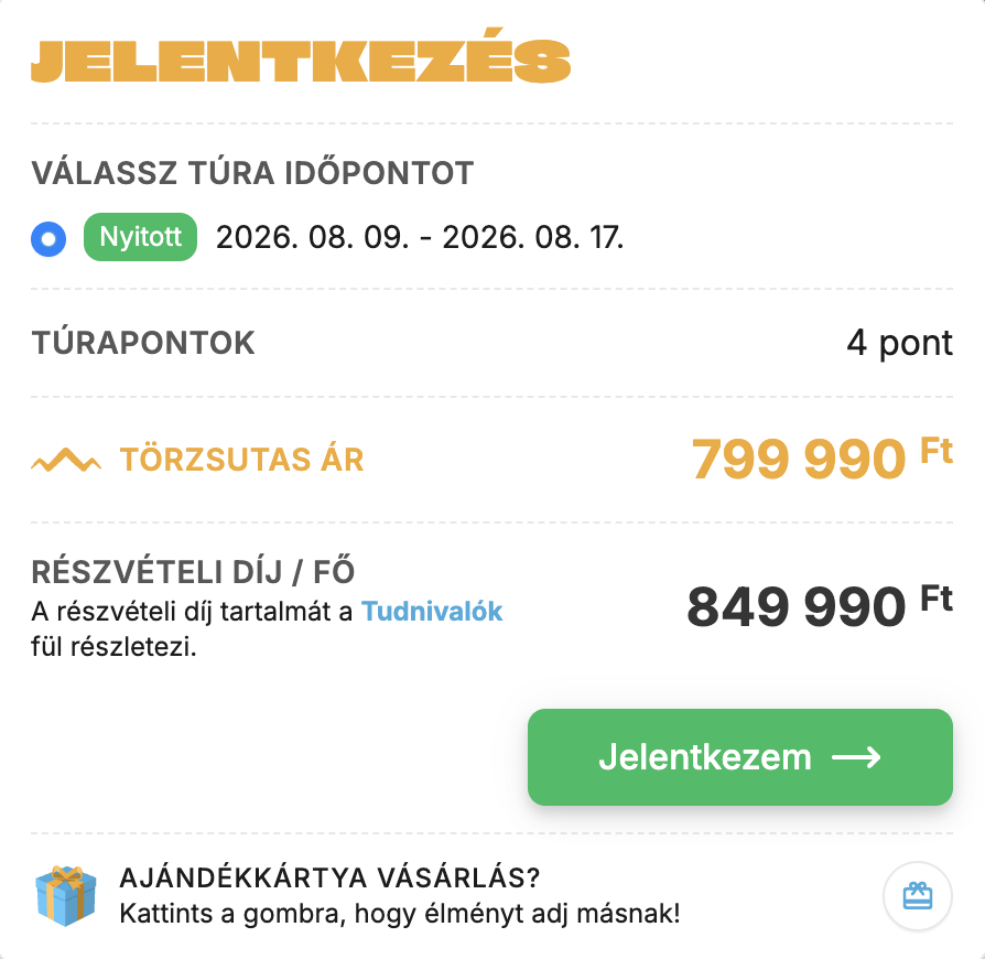 A túrapontok megjelenése a túraoldali jelentkezés blokkban