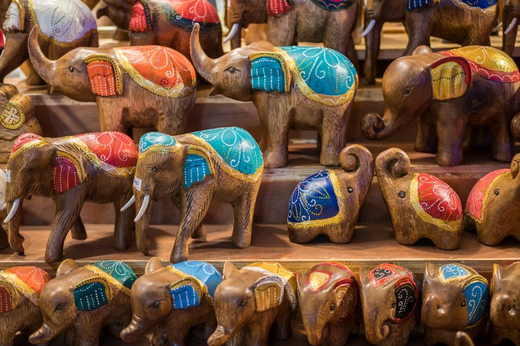 Close-up,View,Of,The,Carved,Wooden,Elephants,Selling,In,The