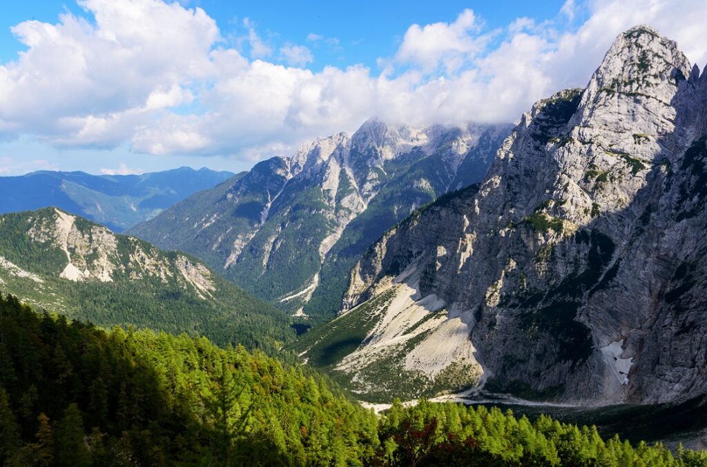 Panoramic,View,Of,Vrsic,Pass,In,Julian,Alps,In,Summer,