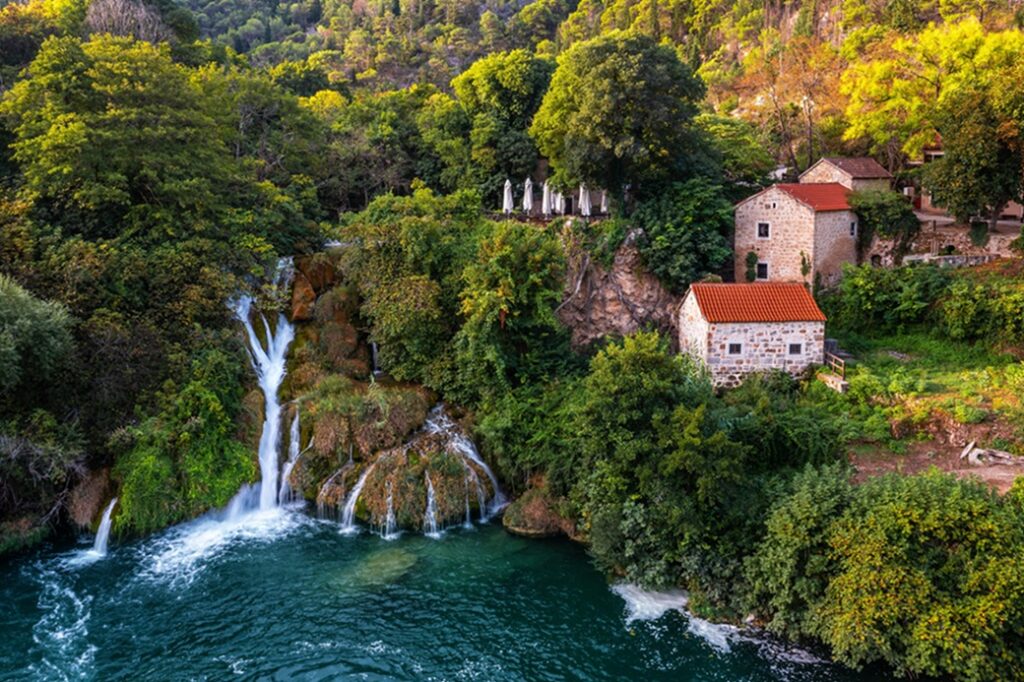 Krka,,Croatia,-,Aerial,View,Of,The,Beautiful,Krka,Waterfalls