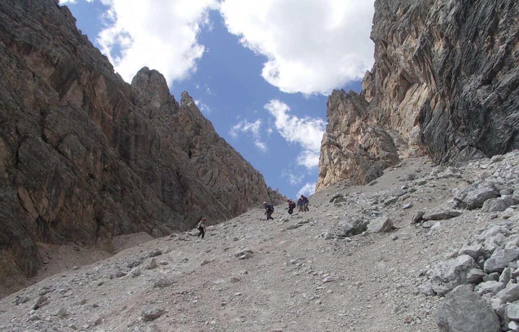 Descending,From,Michielli,Albino,Strobel,Via,Ferrata,In,Dolomites,Mountains