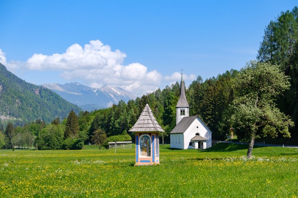 Mojstrana,Church,And,Sign,In,Slovenia