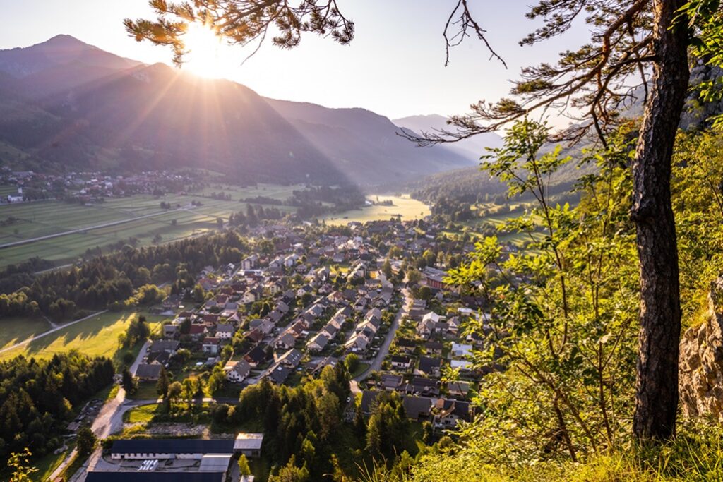 Sunny,Morning,Above,Mojstrana,Town,In,Julian,Alps,,Slovenia
