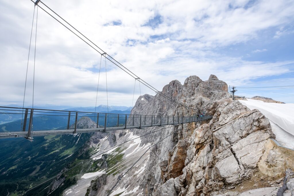 Metal,Footbridge,Over,Mountain,Peaks,In,Austria.