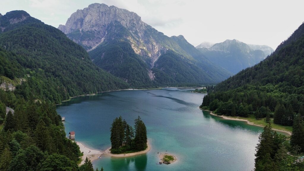 Drone,Photo,Predil,Lake,Dolomites,Italy,Europe